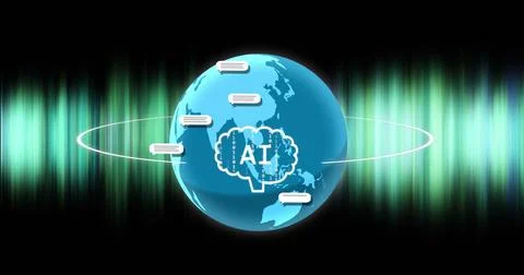 Image of ai chat and data processing on over globe on green and purple Stock Photos