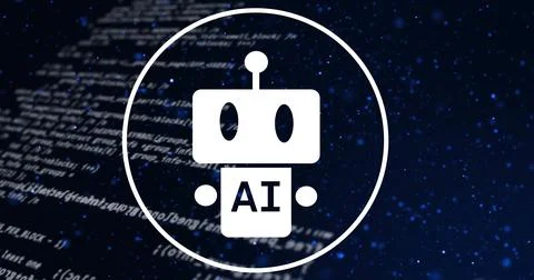 Image of ai chat bot and data processing over dark background Stock Photos