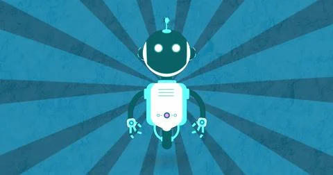 Image of ai chat bot over blue stripes background Stock Illustration
