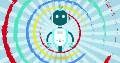 Image of ai chat bot over colourful circles background Stock Illustration