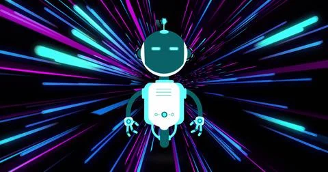 Image of ai chat bot over colourful light trail striped background Stock Photos