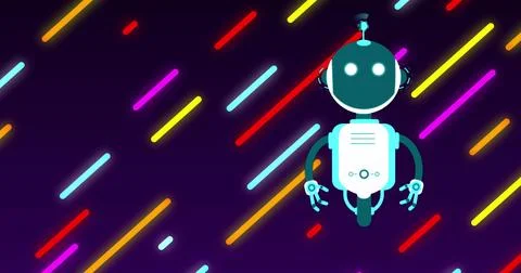 Image of ai chat bot over colourful striped background Stock Photos