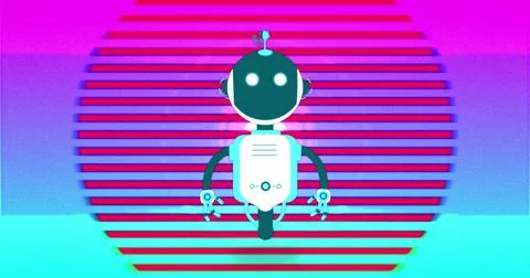 Image of ai chat bot over colourful striped background Stock Photos