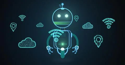 Image of ai chatbot icon and digital cloud and wifi icons Stock Illustration