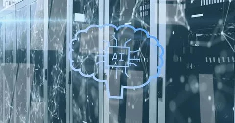 Image of ai data processing and networks over computer server room Stock Photos