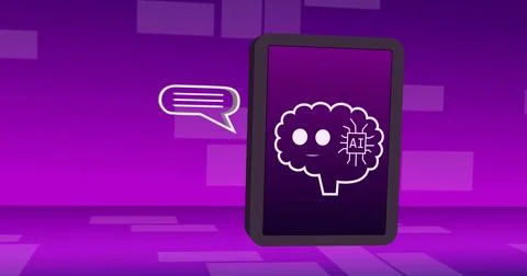 Image of ai data processing and icons over computer screen Stock Photos