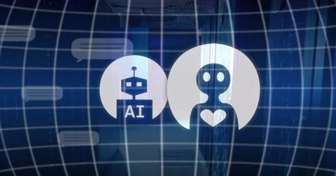 Image of ai data processing and icons over blue background Stock Photos