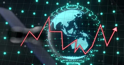 Image of ai data processing and globe over black background Foto stock