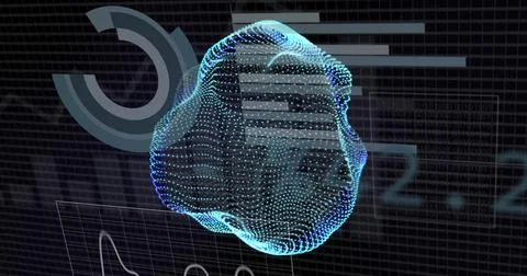 Image of ai data processing and mesh over black background 写真素材