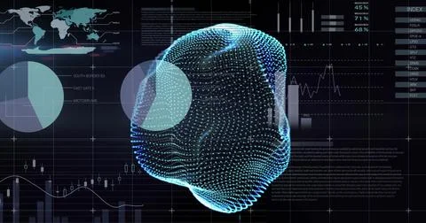 Image of ai data processing and mesh over black background 写真素材