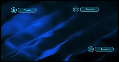 Image of ai data processing with icons over blue light trails background Stock Photos