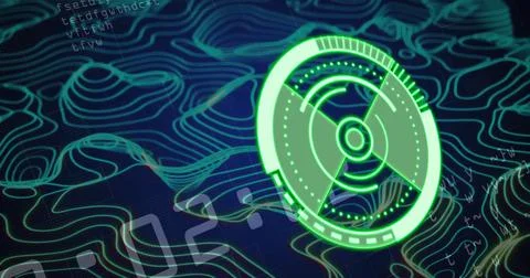 Image of ai data processing over blue glowing lines on dark background Illustrazione stock