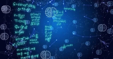 Image of ai data processing over connections with icons 库存照片