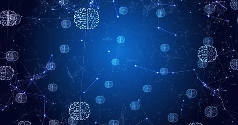 Image of ai data processing over connections with icons Foto stock