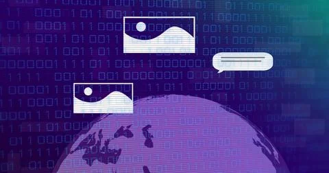 Image of ai data processing over globe with ai icons Stock Photos