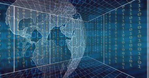Image of ai data processing over globe of connections with ai icons Stock Photos