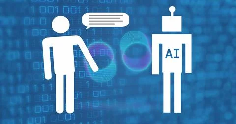 Image of ai data processing over binary coding with ai icons Stock Photos