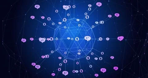 Image of ai data processing over globe of connections with ai icons Stock Photos