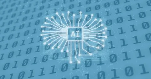 Image of ai data processing over binary coding with ai icons 库存照片