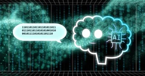 Image of ai data processing over binary coding Stock Photos