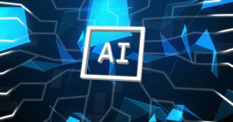 Image of ai data processing over connections on dark background 스톡 사진