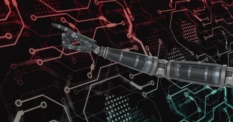 Image of ai data processing over circuit board and dark background Stock Photos