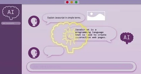 Image of ai data processing over purple computer screen background Stock-Fotos