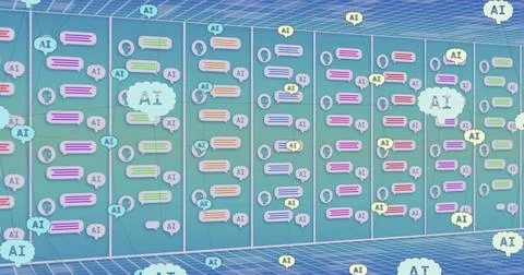 Image of ai data processing over computer server background 스톡 사진