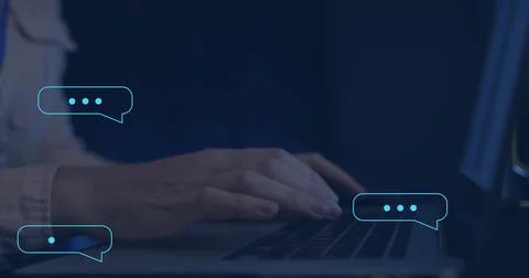Image of ai data processing over caucasian man typing on computer 스톡 사진