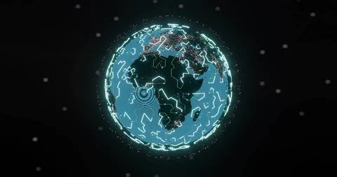 Image of ai data processing over globe with connections Stockfoto's