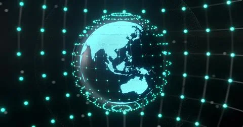Image of ai data processing over globe with connections 스톡 사진