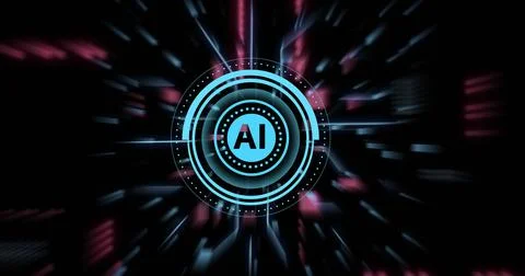 Image of ai data processing over black background Foto stock