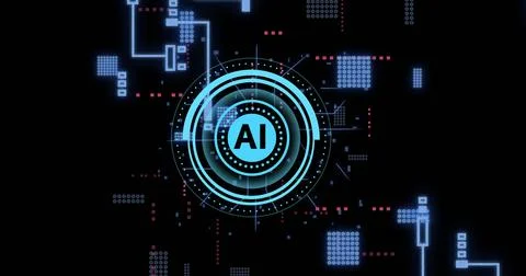 Image of ai data processing over black background 写真素材