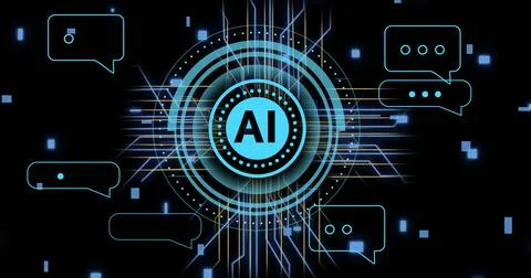 Image of ai data processing over black background 스톡 사진