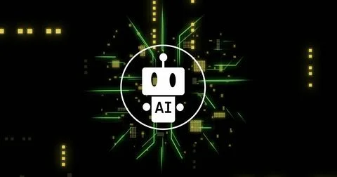 Image of ai data processing over chat bot and computer circuit board Stock Photos