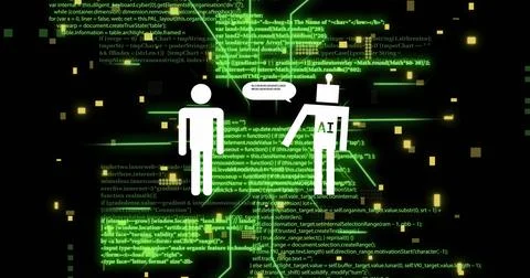 Image of ai data processing over chat bot and computer circuit board Stock Photos