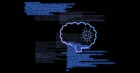 Image of ai data processing over chat bot and computer circuit board Stock Photos