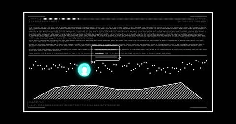 Image of ai data processing over chat bot and screen on black background Foto stock