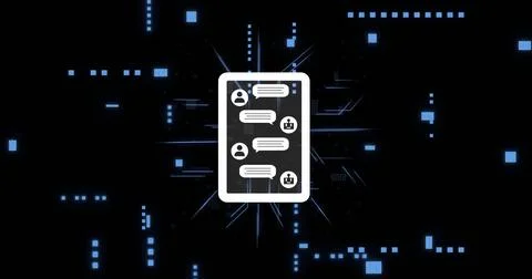 Image of ai data processing over chat bot and computer circuit board Stock Photos