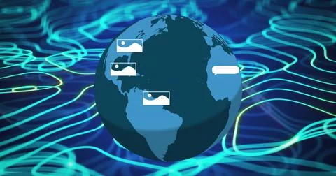 Image of ai data processing over globe 스톡 사진