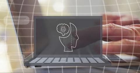 Image of ai data processing over caucasian businesswoman using laptop Stock Photos