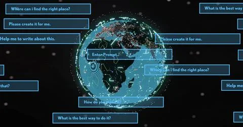 Image of ai digital data processing over globe of connections Stockfoto's