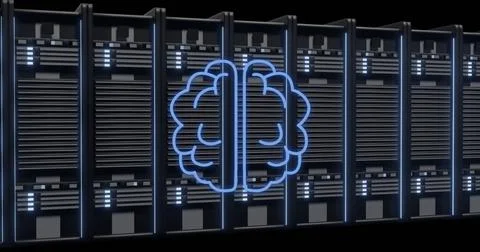 Image of ai digital data processing and brain over computer servers Stock Photos