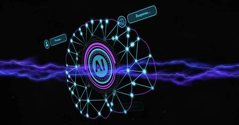 Image of ai digital data processing over scope on black background Stock Photos