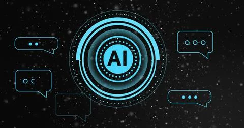Image of ai digital data processing over scope on black background Stock Photos