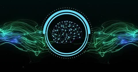 Image of ai digital data processing over scope on black background 스톡 사진