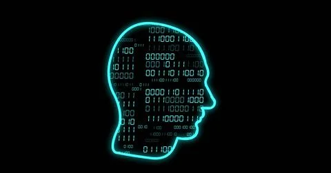 Image of ai head with binary coding and data processing Stock Photos