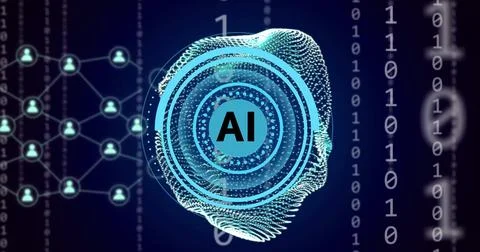 Image of ai scanner and network over binary data and communication connections 库存照片