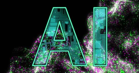 Image of ai text and data processing over black background Stock Illustration