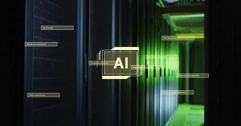 Image of ai text and data processing over computer servers Foto stock